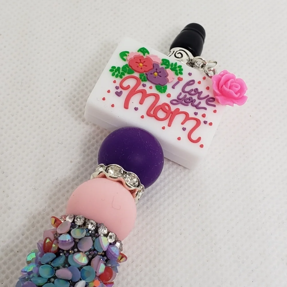 Handmade I Love You Mom Beaded Silicone Focal Bead Pen